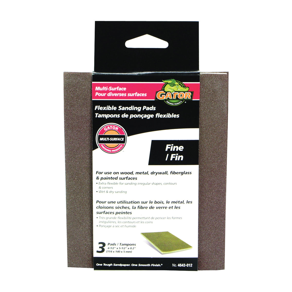 Gator 4643 Sanding Pad, 5-1/2 in L, 4-1/2 in W, 180 Grit, Fine, Aluminum Oxide Abrasive