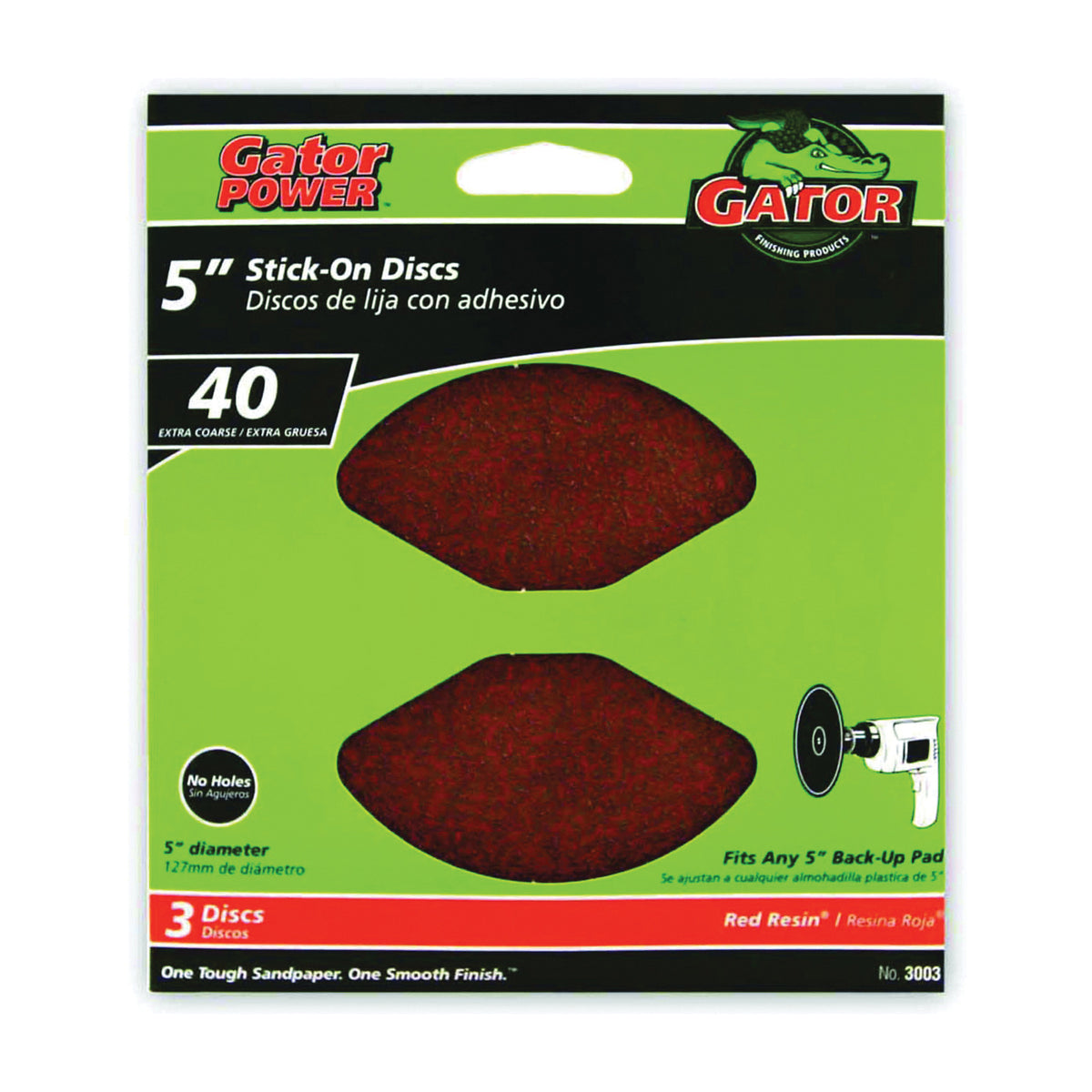 Gator 3003 Sanding Disc, 5 in Dia, 40 Grit, Extra Coarse, Aluminum Oxide Abrasive, Paper Backing