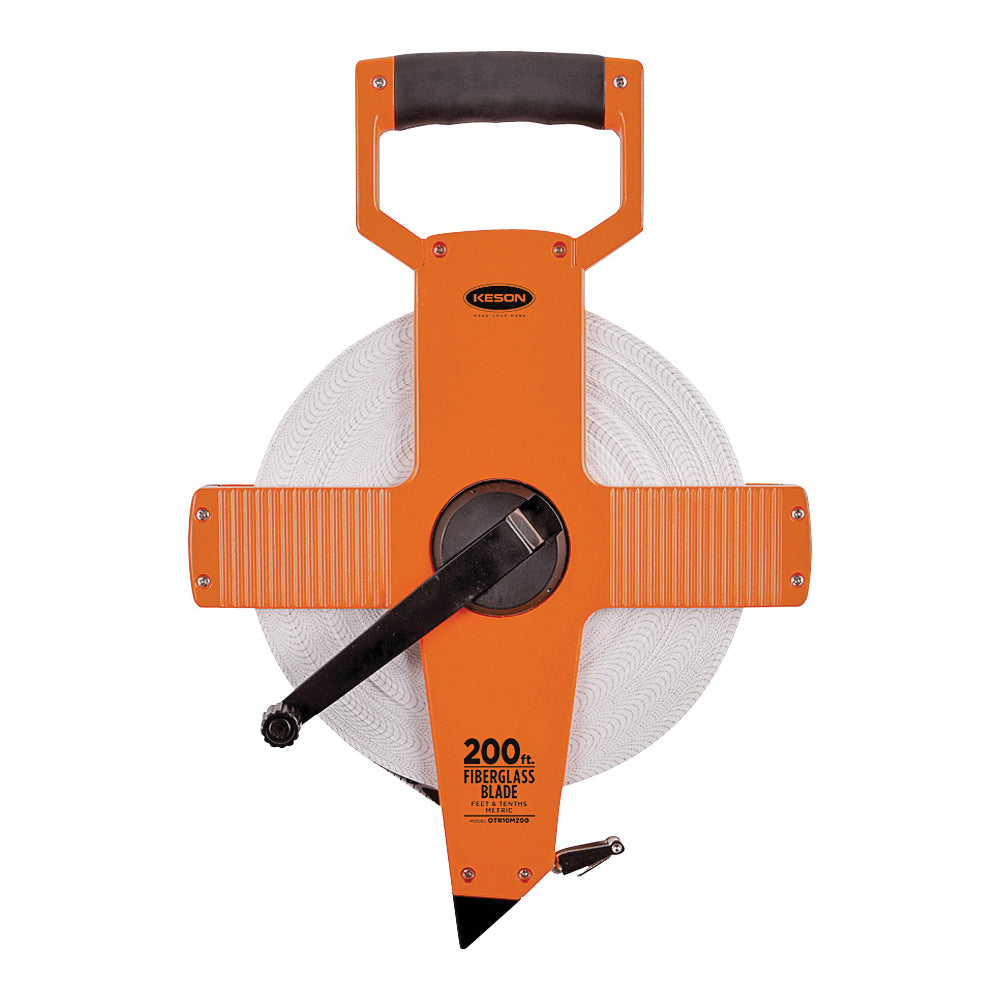 KESON OTR18200 Tape Measure, 200 ft L Blade, 3/8 in W Blade, Fiberglass Blade, ABS Case, Pumpkin Case