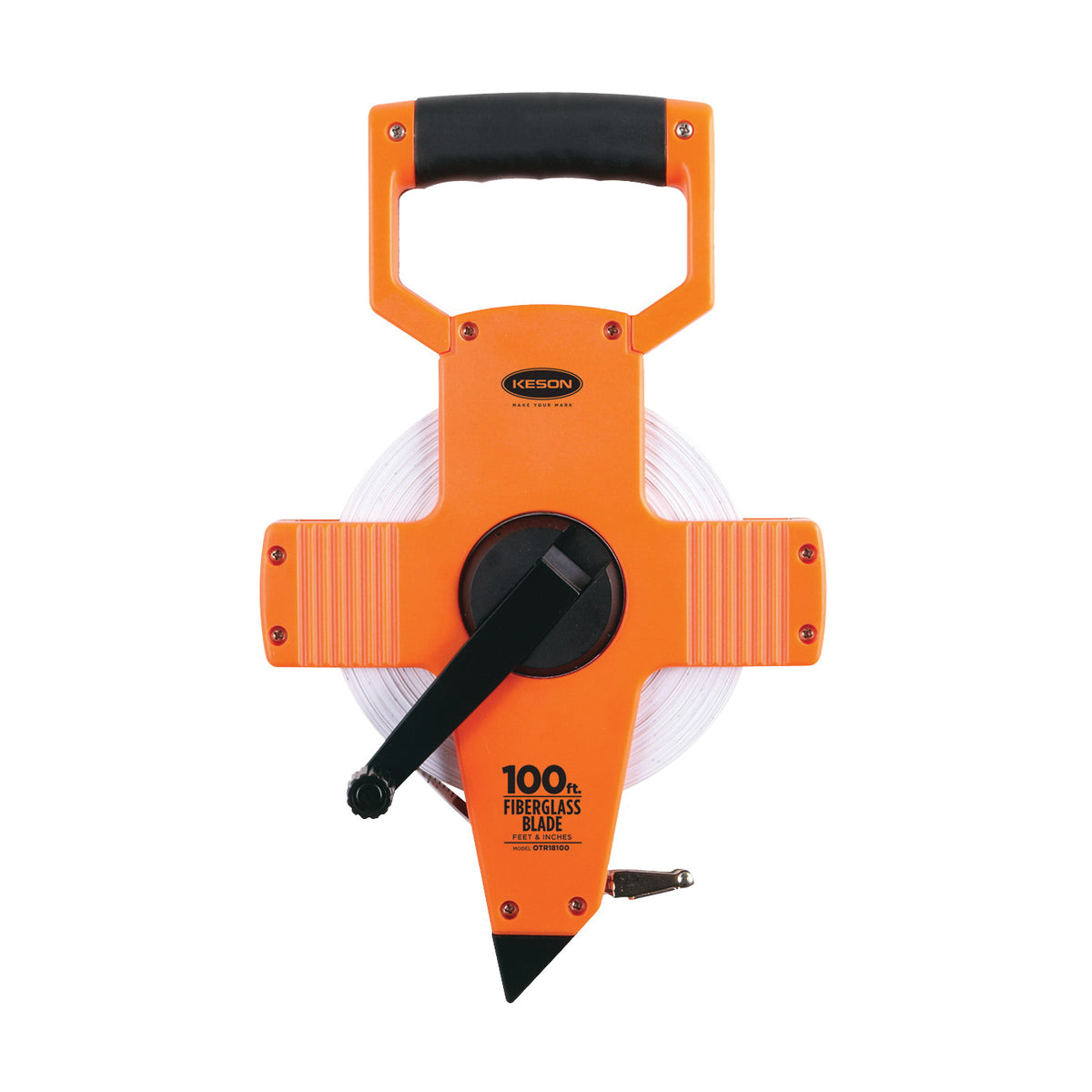 KESON OTR18100 Tape Measure, 100 ft L Blade, 1/2 in W Blade, Fiberglass Blade, ABS Case, Pumpkin Case