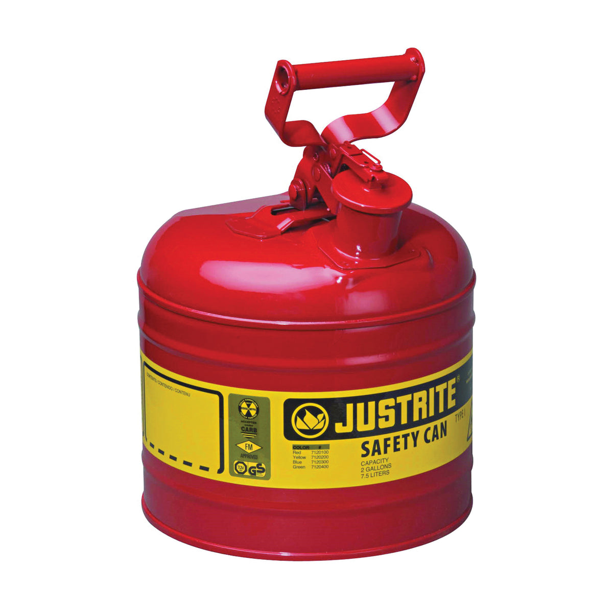 JUSTRITE 7120100 Safety Can, 2 gal Capacity, Steel, Red