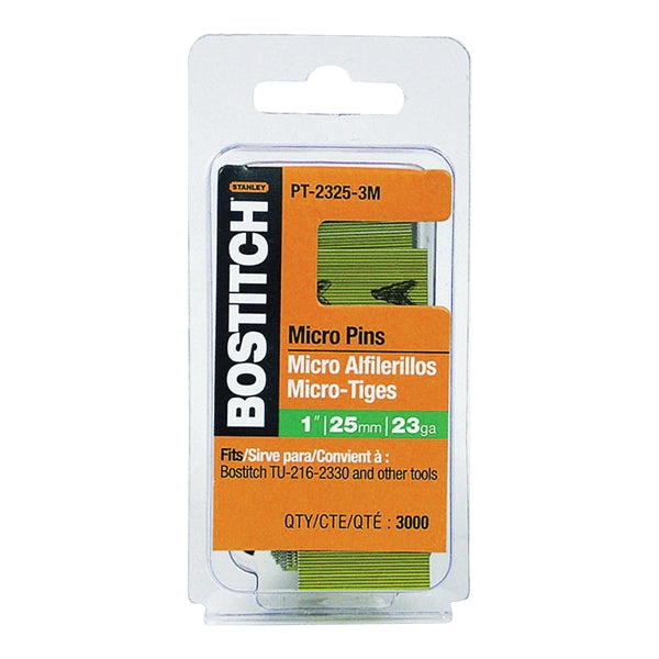 Bostitch PT-2325-3M Pin Nail, 0.64 in Dia, 1 in L, 23 ga Thick, Steel, Bright
