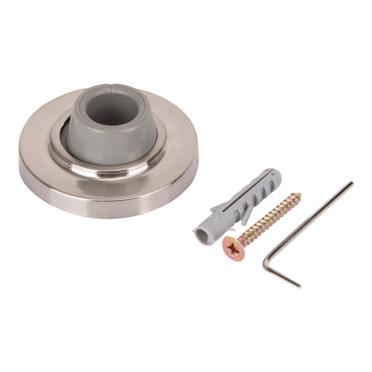 Prosource LR-005-SN-PS Door Stop, 2-1/2 in Dia Base, 2-1/2 in Dia Base x 1 in H Projection, Steel &amp; Rubber