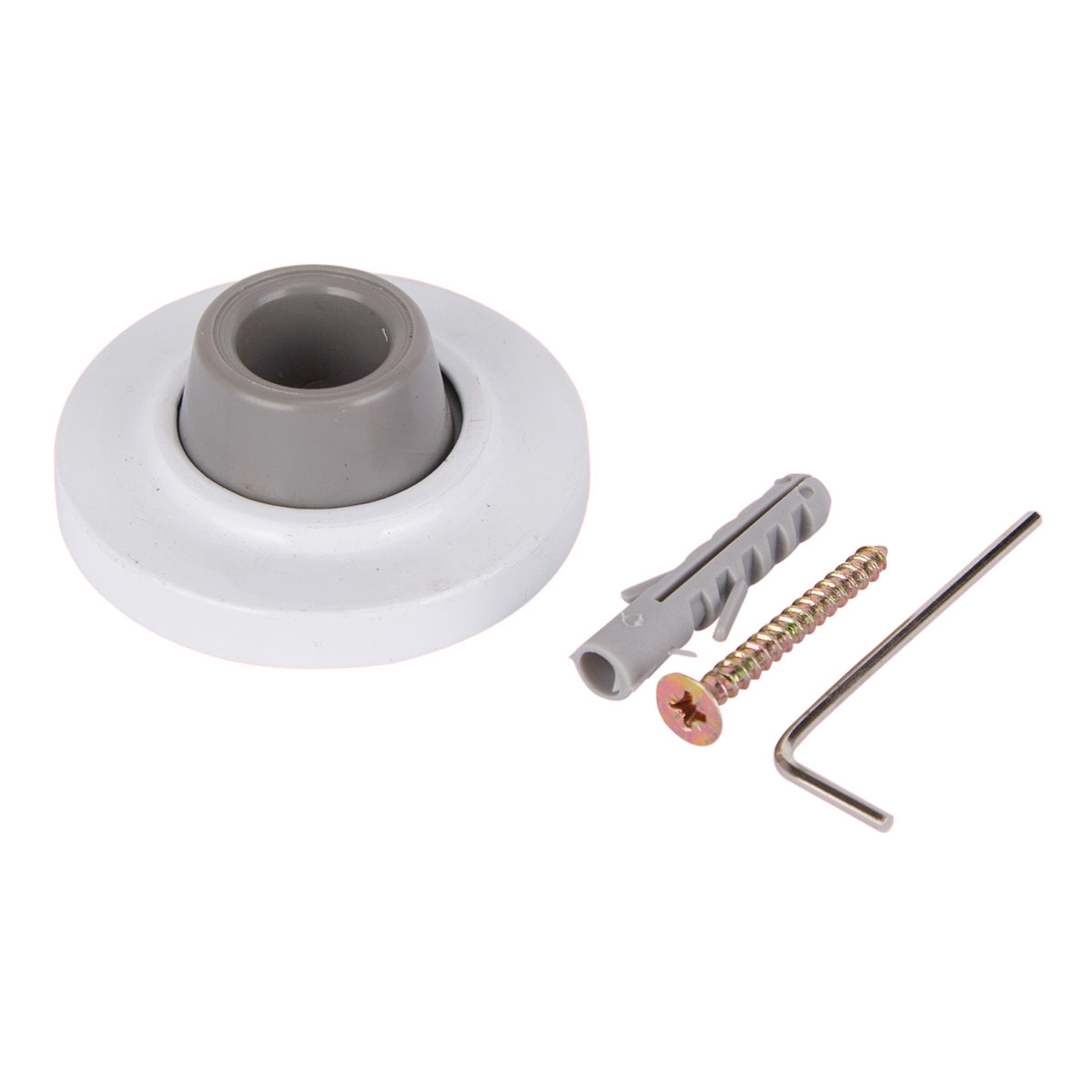 Prosource LR-005-WH-PS Door Stop, 2-1/2 in Dia Base, 2-1/2 in Dia Base x 1 in H Projection, Steel &amp; Rubber