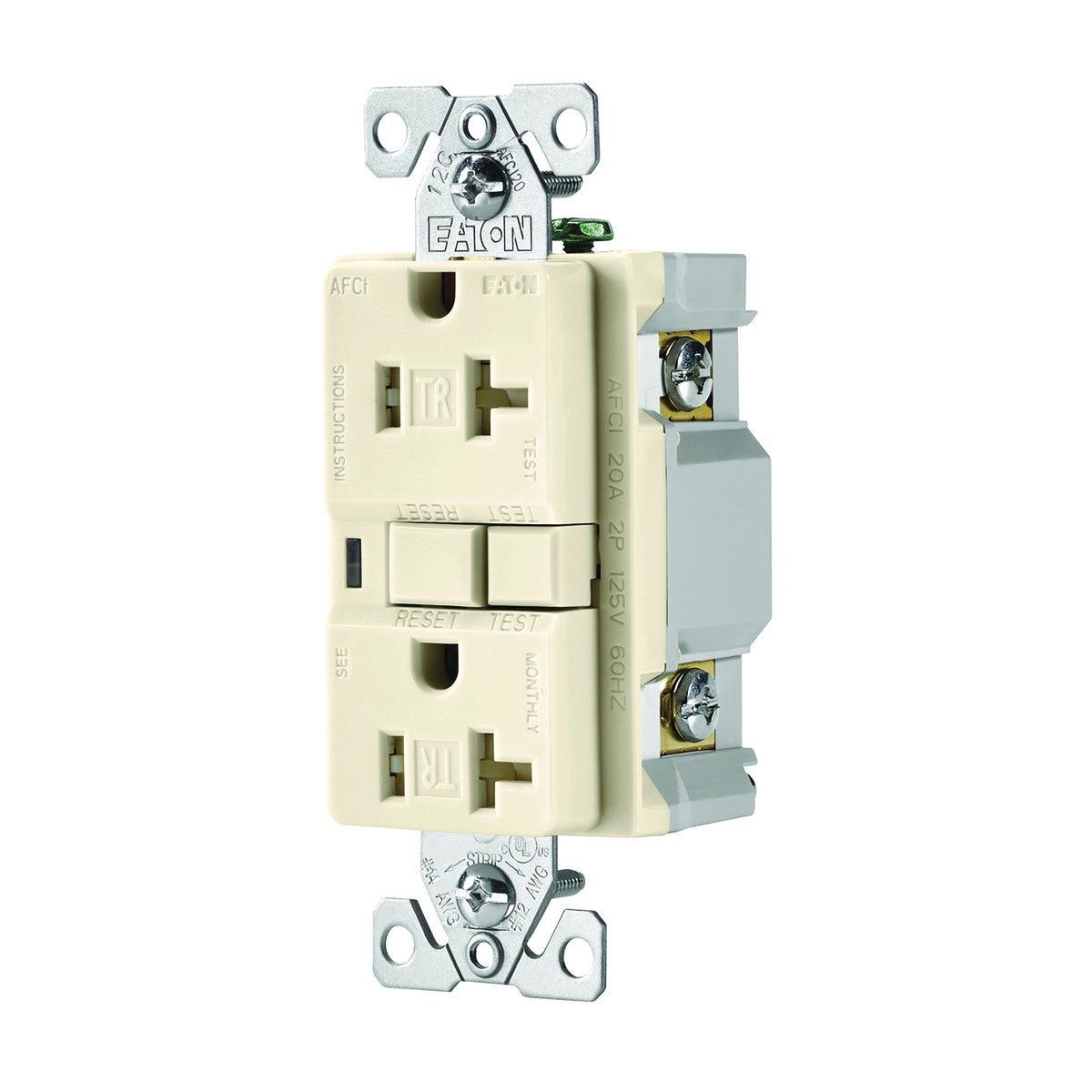 Eaton Wiring Devices TRAFCI20LA AFCI Receptacle, 2 -Pole, 20 A, 125 V, Back, Side Wiring, NEMA: 5-20R