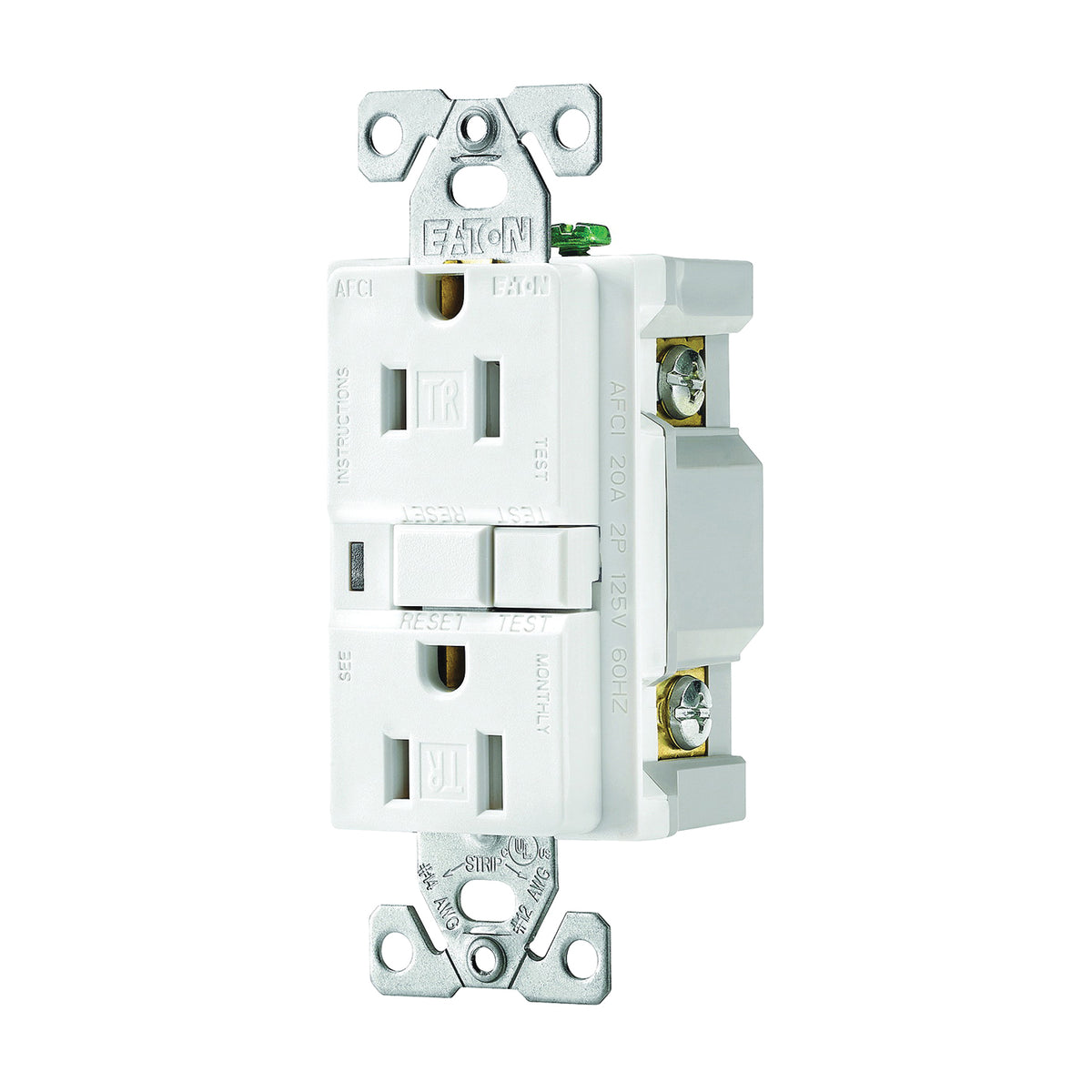 Eaton Wiring Devices TRAFCI15W-K AFCI Receptacle, 2 -Pole, 15 A, 125 V, Back, Side Wiring, NEMA: 5-15R, White