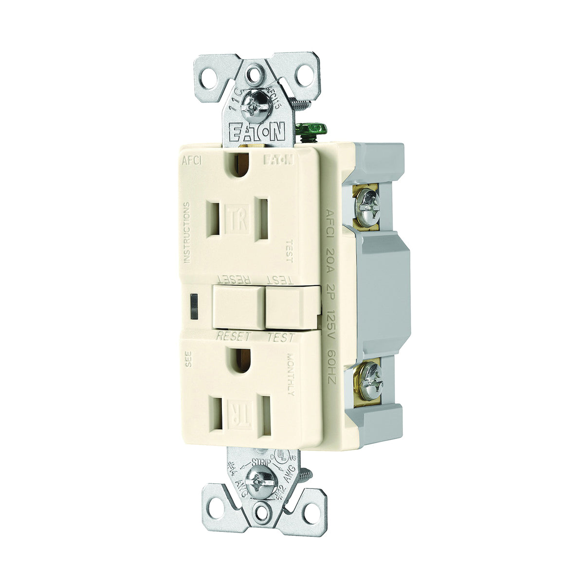 Eaton Wiring Devices TRAFCI15LA-K AFCI Receptacle, 2 -Pole, 15 A, 125 V, Back, Side Wiring, NEMA: 5-15R