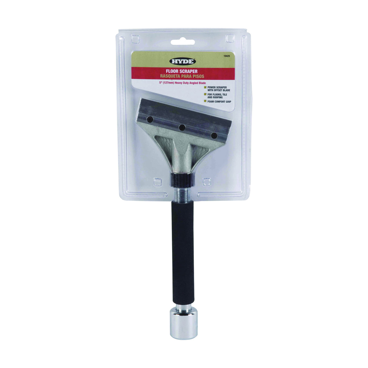 HYDE 19425 Hammer Scraper, 5 in W Blade, Carbon Steel Blade, Foam-Grip Handle, Rubber Handle