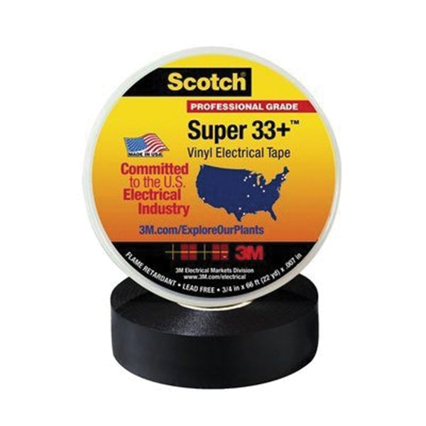 Scotch Super 33+ SUPER33-3/4X66 Electrical Tape, 66 in L, 3/4 in W, PVC Backing, Black