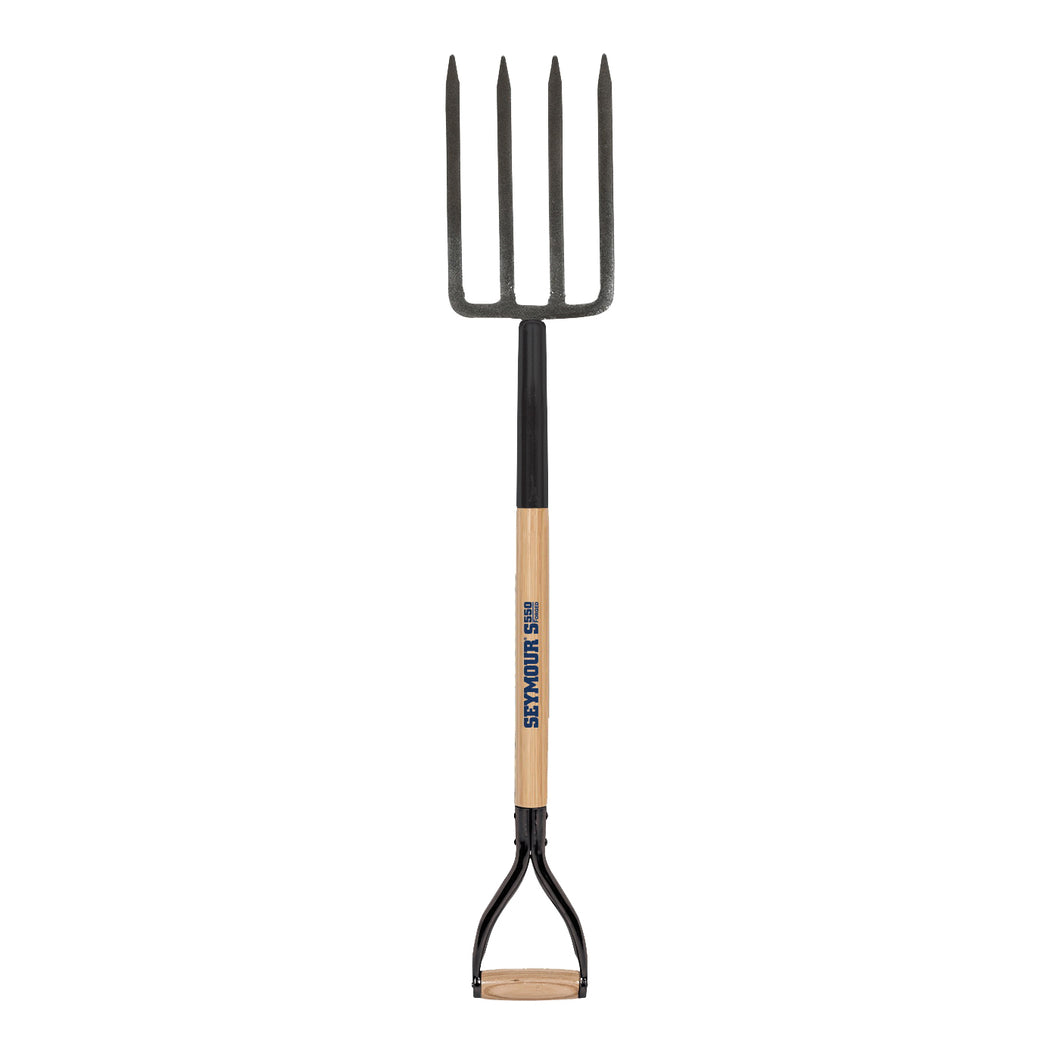 SEYMOUR S550 Forged Series 49077 Spading Fork, 8 in L Tines, 4 -Tine, Steel Tine, Hardwood Handle, 29 in L Handle