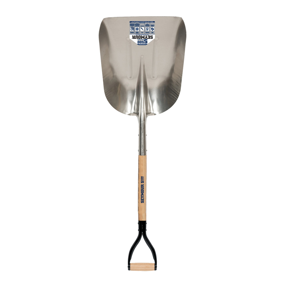 SEYMOUR 49265 Grain Scoop, 15-1/4 in W Blade, 19 in L Blade, Aluminum Blade, Hardwood Handle, D-Shaped Handle, 46 in OAL
