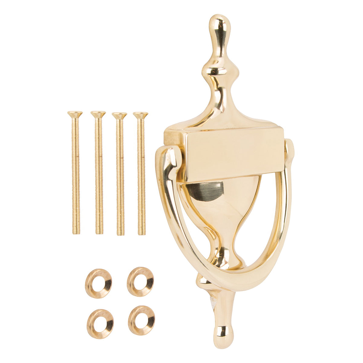 Prosource HR4004PB-PS Door Knocker, Brass, Bright Brass, 6-5/16 in Mounting Hole Center to Center