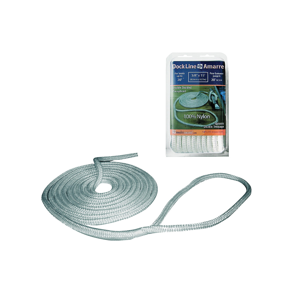 Multinautic 34900 Pre-Spliced Dock Line, Nylon, White