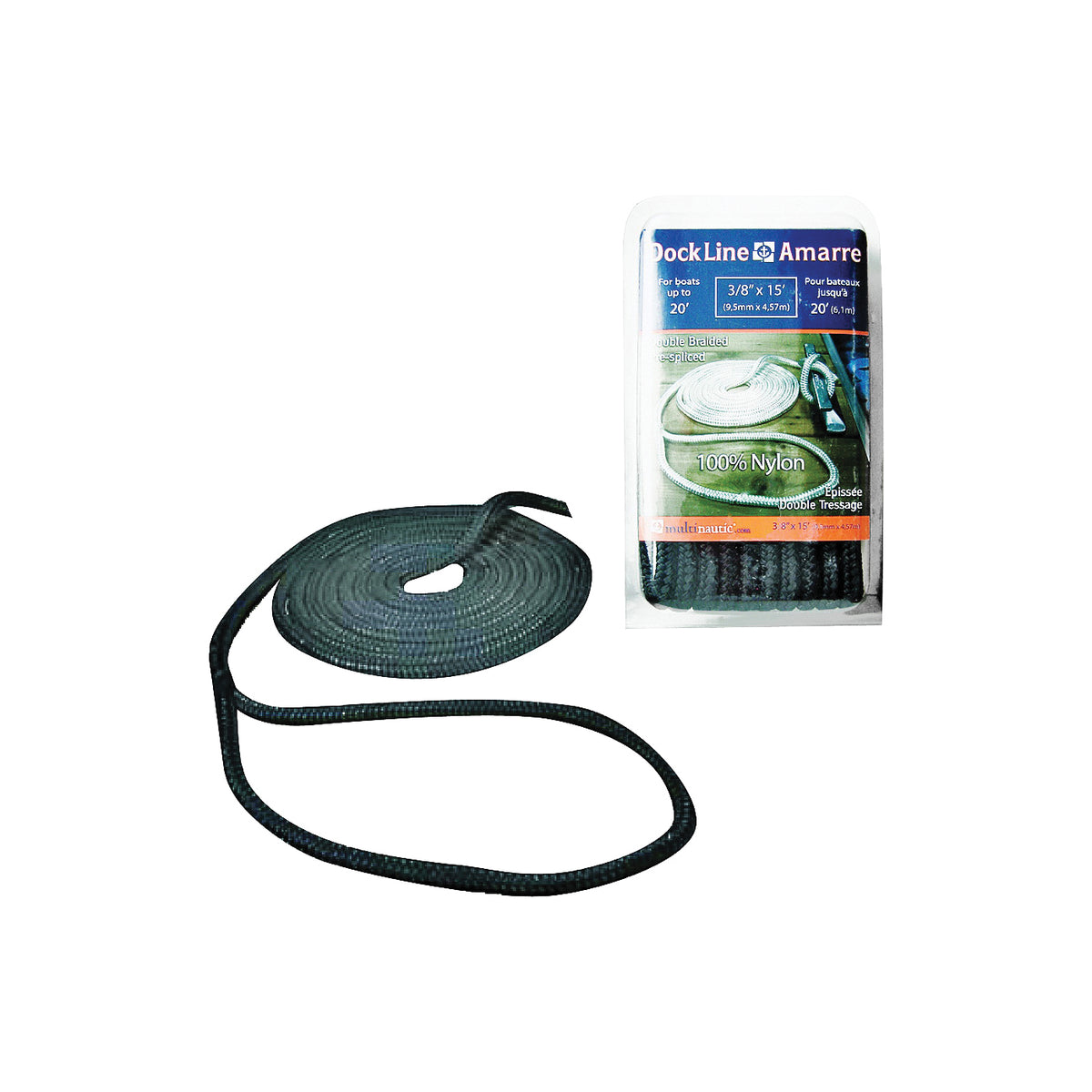 Multinautic 34901 Pre-Spliced Dock Line, Nylon, Black