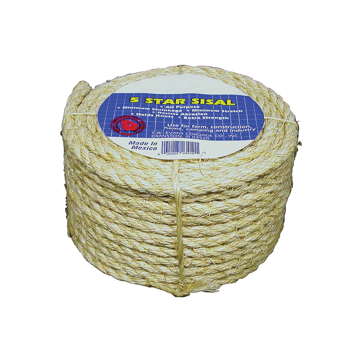 T.W. Evans Cordage 23-210 Rope, 1/4 in Dia, 100 ft L, 900 lb Working Load, Sisal