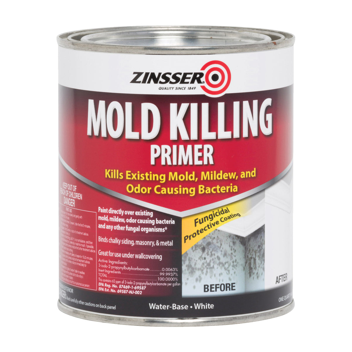 ZINSSER 276087 Mold Killing Primer, Flat, White, 1 qt, Can