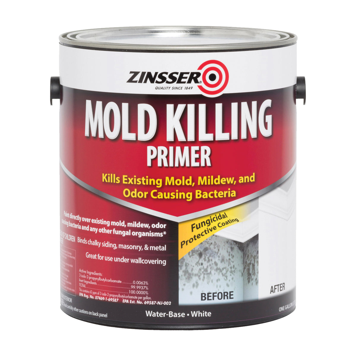 ZINSSER 276049 Mold Killing Primer, Flat, White, 1 gal, Can