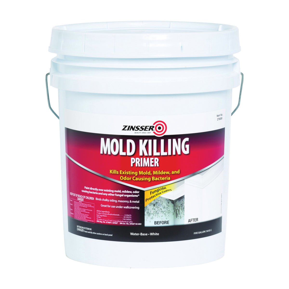 ZINSSER 276088 Mold Killing Primer, Flat, White, 5 gal, Pail