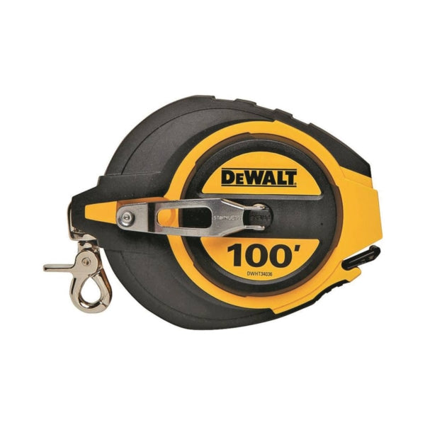 DeWALT DWHT34036L Tape Measure, 100 ft L Blade, 3/8 in W Blade, Steel Blade, ABS Case, Black/Yellow Case