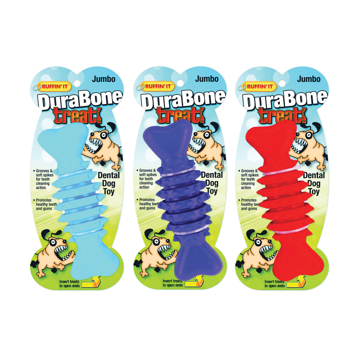 RUFFIN&#39;IT 80602 Dog Toy, Jumbo, Durabone, Blue/Purple/Red