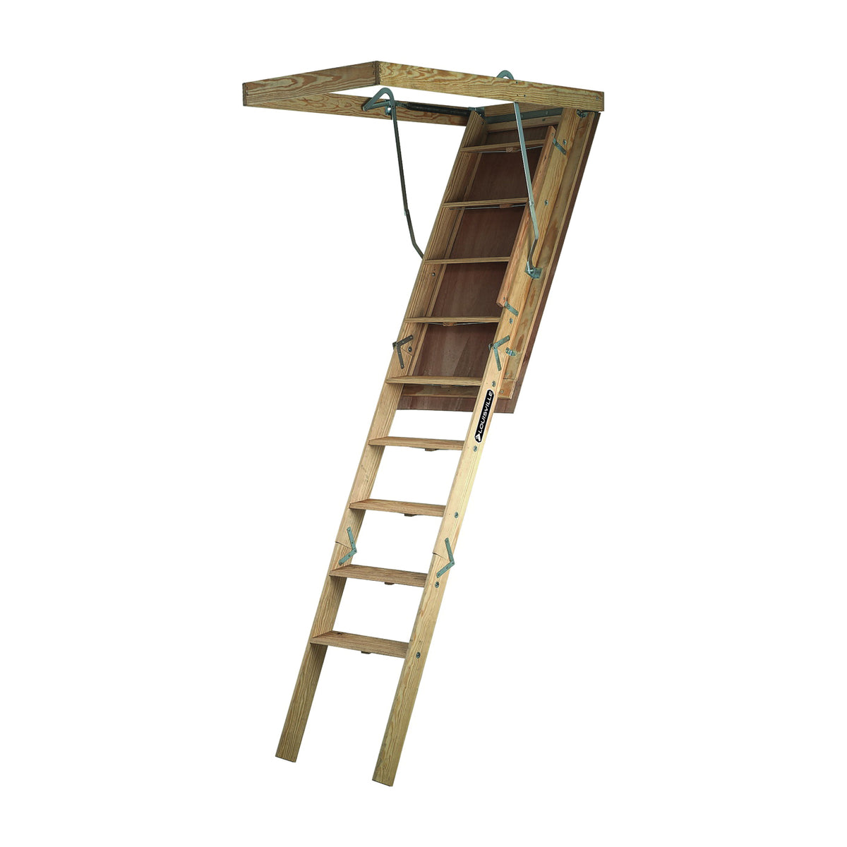 Louisville Big Boy Series L305P Attic Ladder, 8 ft 9 in to 10 ft H Ceiling, 30 x 60 in Ceiling Opening, 11-Step, 350 lb