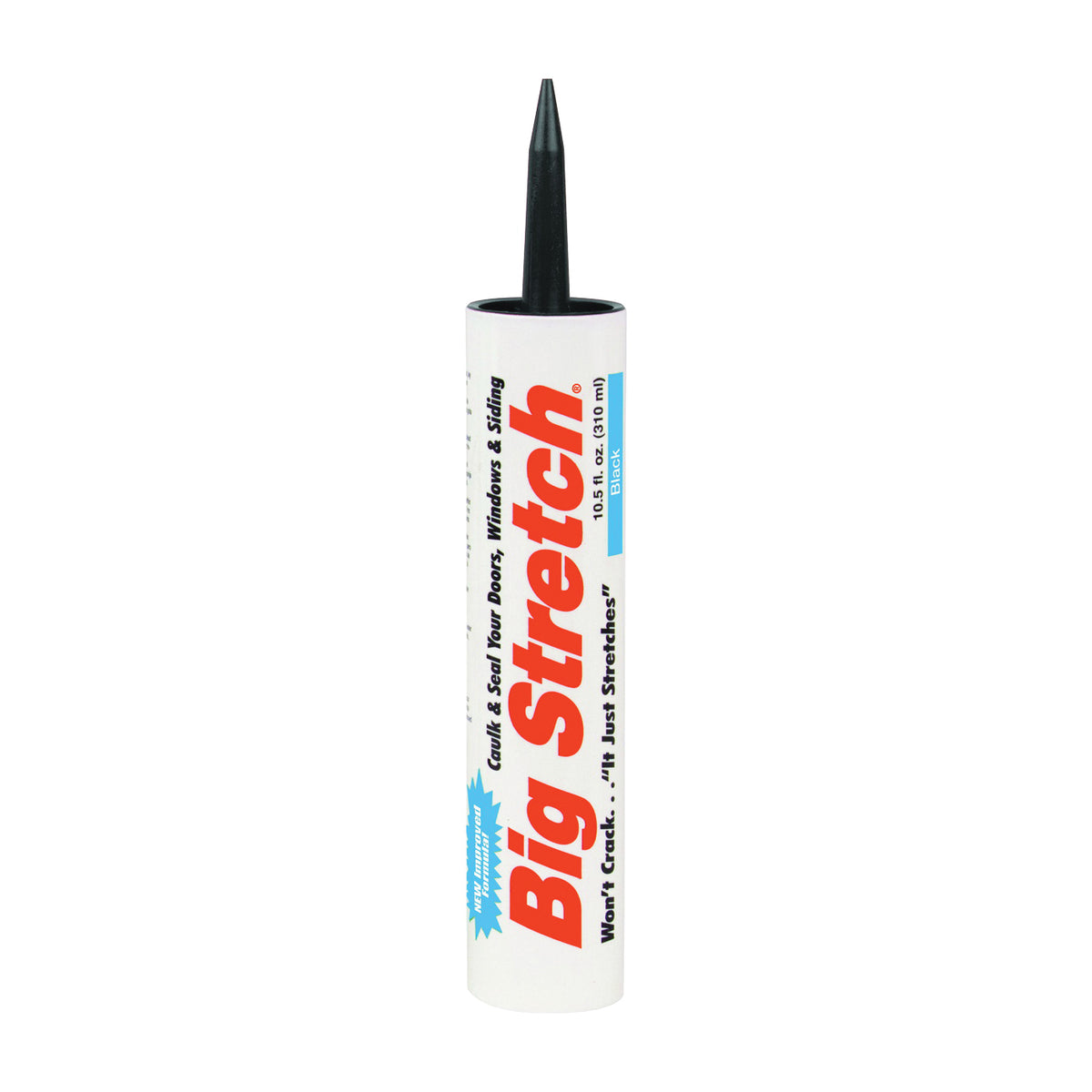 Big Stretch 10004 Acrylic Caulk, Black, -30 to 250 deg F, 10.5 oz Cartridge