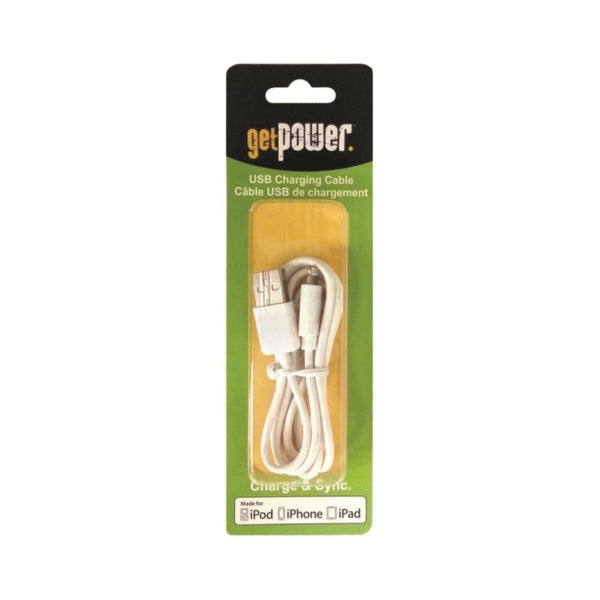 GetPower GP-USB-IPH5 USB Charging and Sync Cable, White, 3 ft L