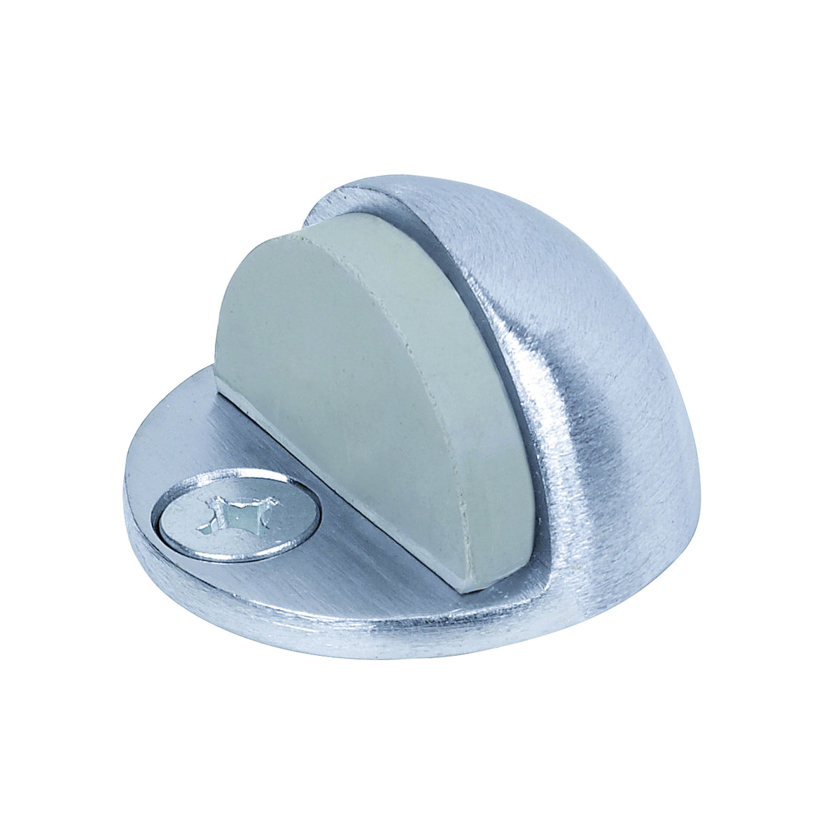 Tell Manufacturing DT100033 Door Stop, 1-3/4 in Dia Base, Brass, Satin Chrome