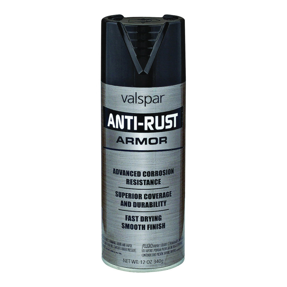 Valspar 044.0021942.076 Anti-Rust Enamel Spray Paint, Semi-Gloss, Black, 16 oz, Aerosol Can