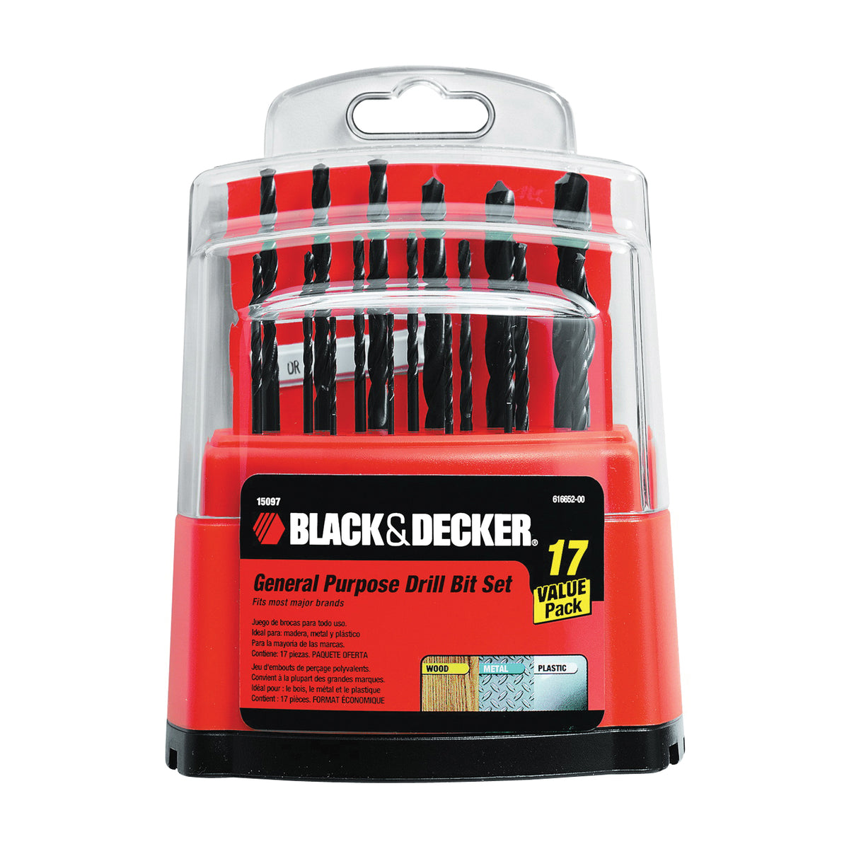 Black+Decker 15097 Drill Bit Set, Workbench, 17-Piece, Steel