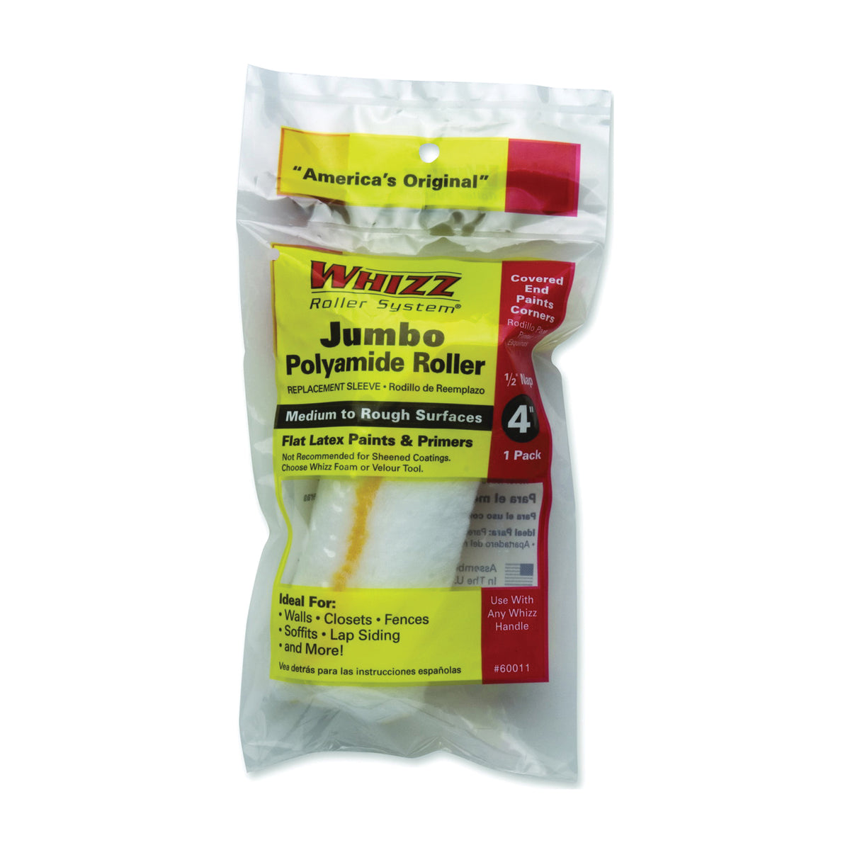 WHIZZ MAXIMUS 60011 Paint Roller Cover, 1/2 in Thick Nap, 4 in L, Polyamide Cover