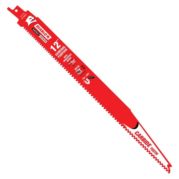 Diablo DS1209CGP Reciprocating Saw Blade, 12 in L, 6/9 TPI, Carbide Cutting Edge