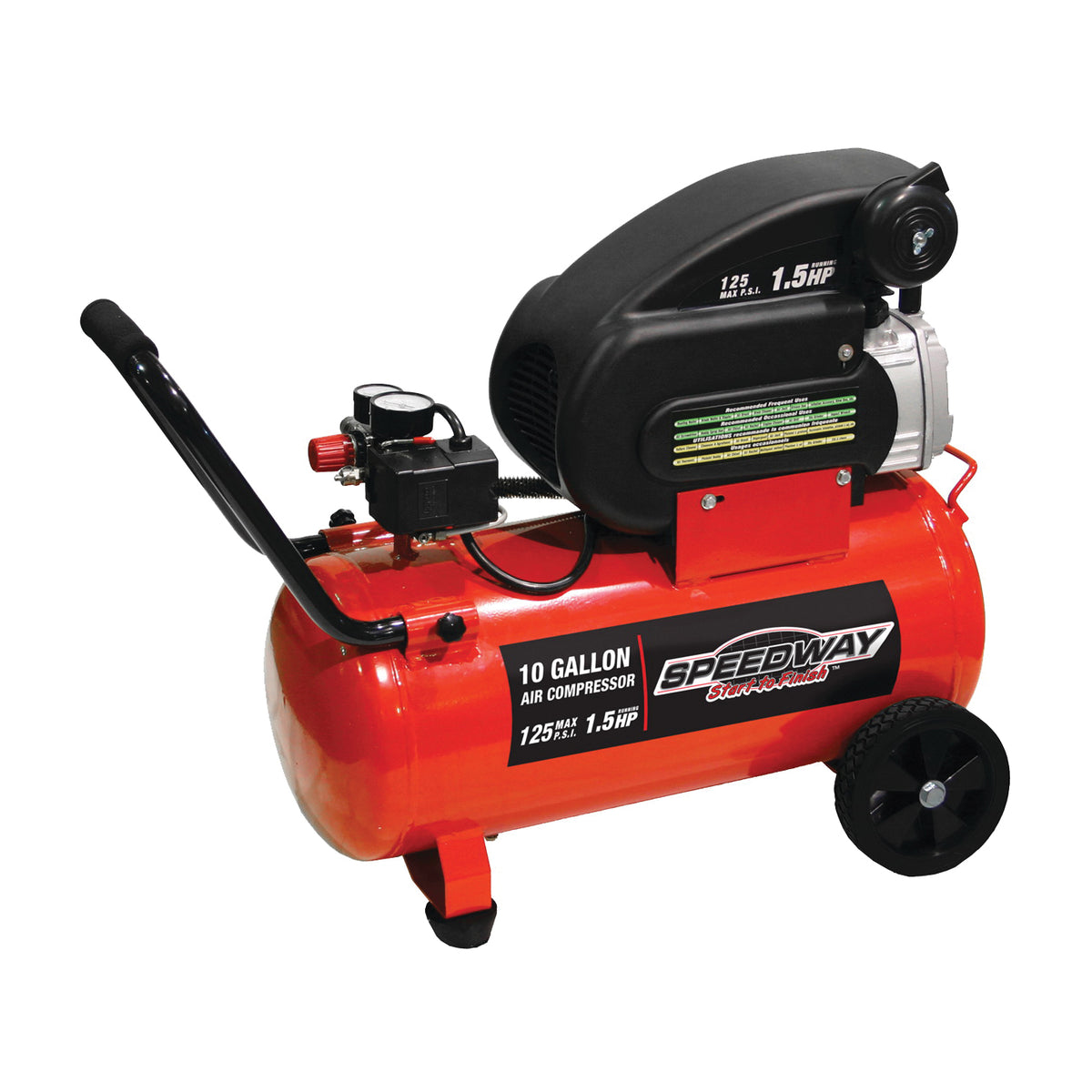 Speedway 52956 Air Compressor, 10 gal Tank, 1.5 hp, 125 psi Pressure, 6 cfm Air