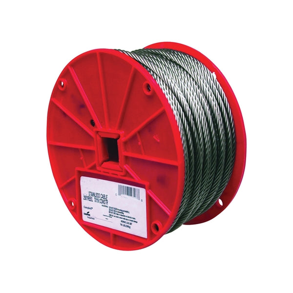 Campbell 7000826 Aircraft Cable, 1/4 in Dia, 250 ft L, 1280 lb Working Load, 304 Stainless Steel