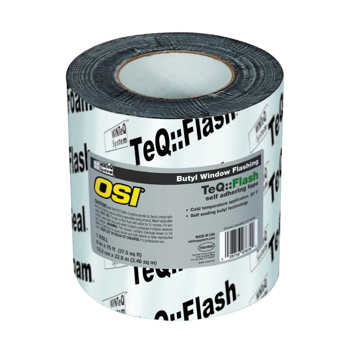 OSI 1532159 Butyl Window Flashing Tape, 75 ft L, 6 in W, Black, Self-Adhesive