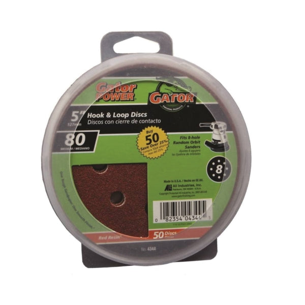 Gator 4344 Sanding Disc, 5 in Dia, 80 Grit, Medium, Aluminum Oxide Abrasive, Vented