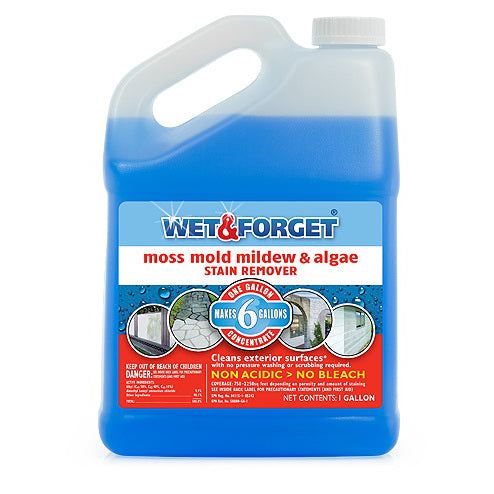 WET &amp; FORGET 800006 Outdoor Cleaner, 1 gal, Liquid, Mild Sweet, Clear Blue