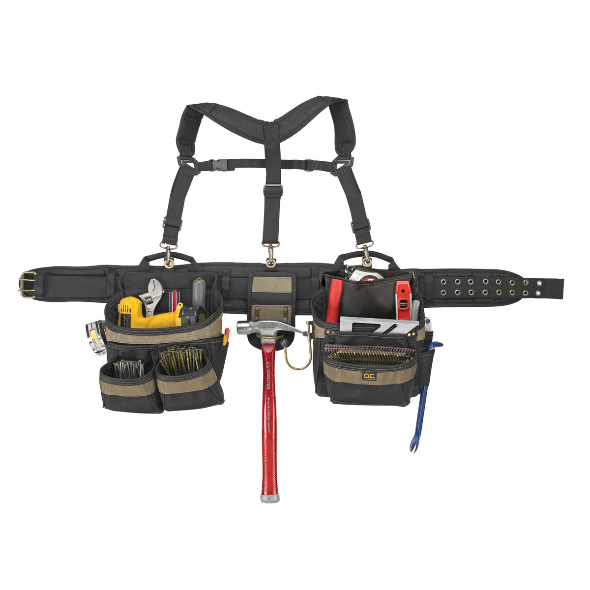 CLC Tool Works Series 6714 Tool Belt, 29 to 46 in Waist, Polyester, Black/Khaki, 31-Pocket