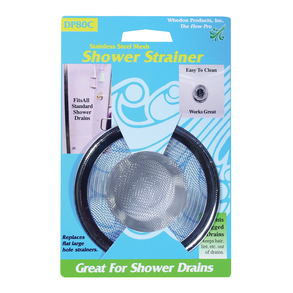 Whedon DP80C Shower Strainer with Ring, Stainless Steel, For: Bathtub Drains