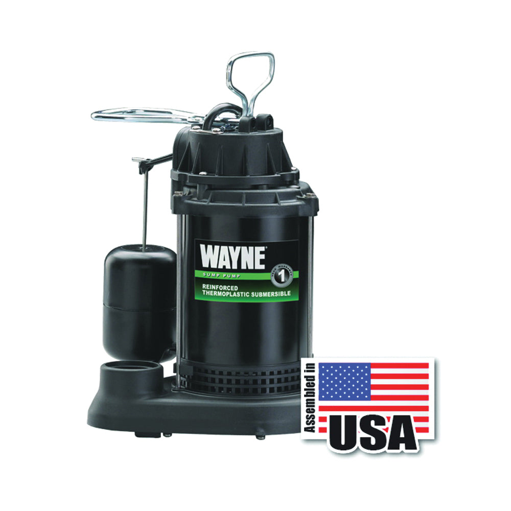 WAYNE SPF50 Sump Pump, 1-Phase, 10 A, 120 V, 0.5 hp, 1-1/2 in Outlet, 20 ft Max Head, 4300 gph, Thermoplastic