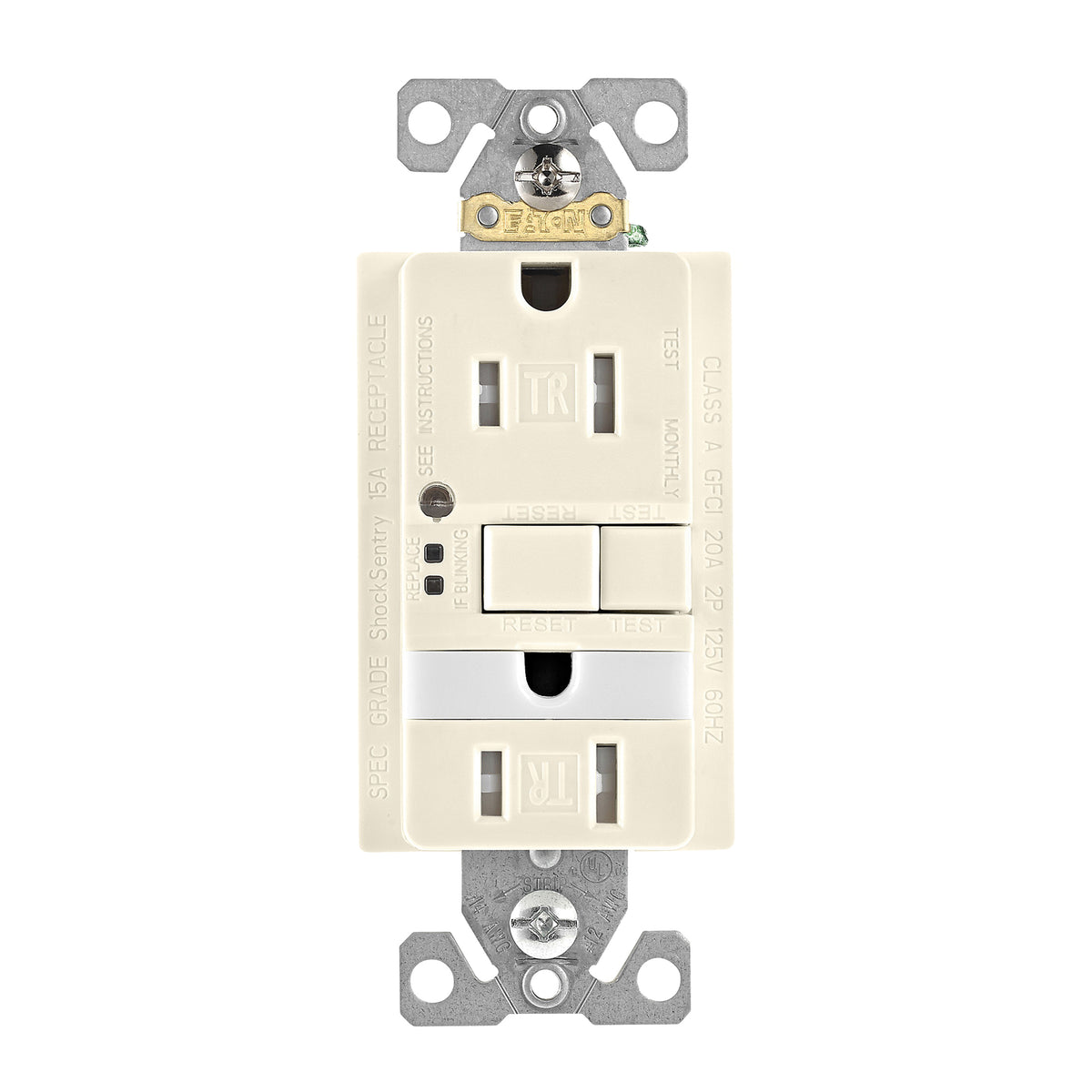 Eaton Wiring Devices TRSGFNL15LA GFCI and Nightlight, 2 -Pole, 15 A, 125 V, Back, Side Wiring, NEMA: 5-15R