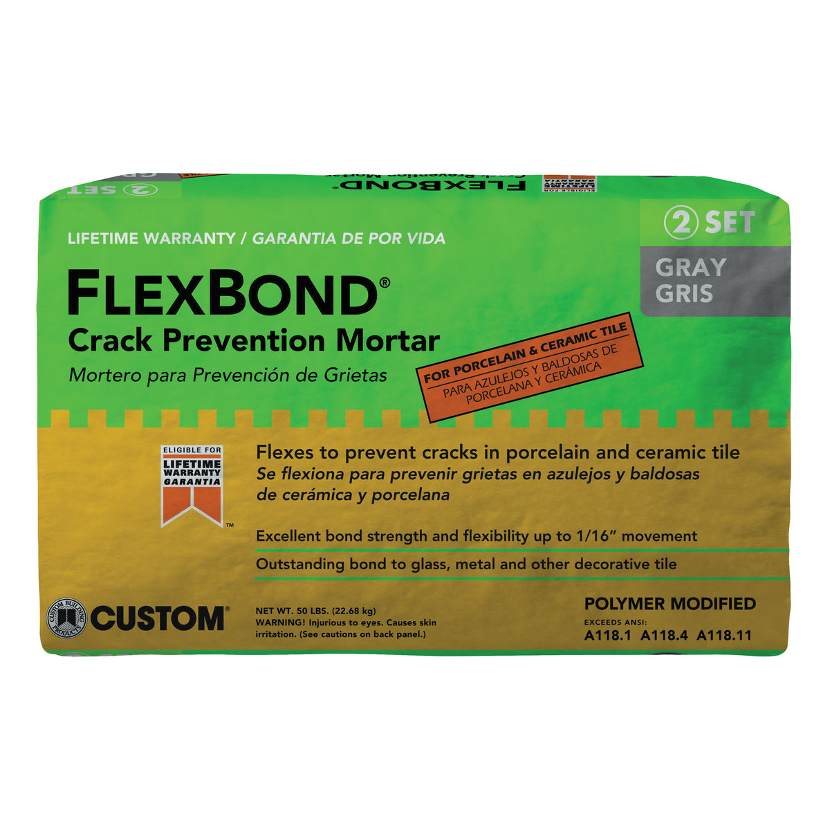 CUSTOM FB50 Thin-Set Mortar, Gray, Powder, 50 lb Bag