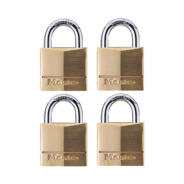 Master Lock 140Q Padlock, Keyed Alike Key, 1/4 in Dia Shackle, Steel Shackle, Solid Brass Body, 1-9/16 in W Body