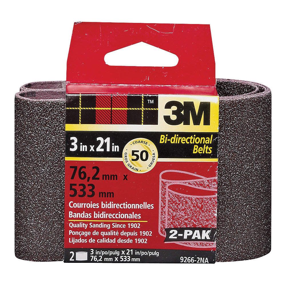 3M 9266-2 Sanding Belt, 3 in W, 21 in L, 50 Grit, Coarse, Aluminum Oxide Abrasive