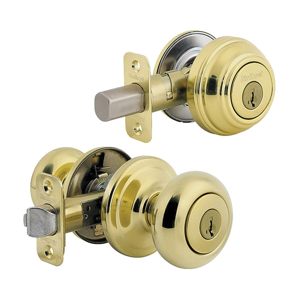 Kwikset Signature Series 991J3SMTCP Knob Lockset, 2 Grade, Keyed Key, Polished Brass, 2-3/8 x 2-3/4 in Backset