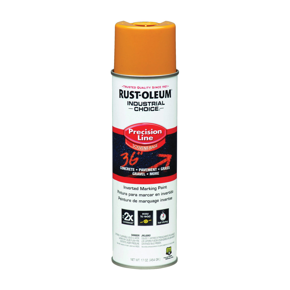 RUST-OLEUM INDUSTRIAL CHOICE 203024 Marking Paint, Semi-Gloss, Caution Yellow, 17 oz, Aerosol Can