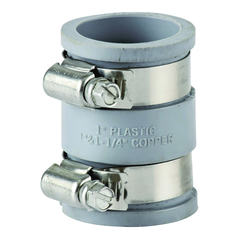 ProSource Drain Connector, 1-1/4 x 1-1/2 in, PVC, Gray