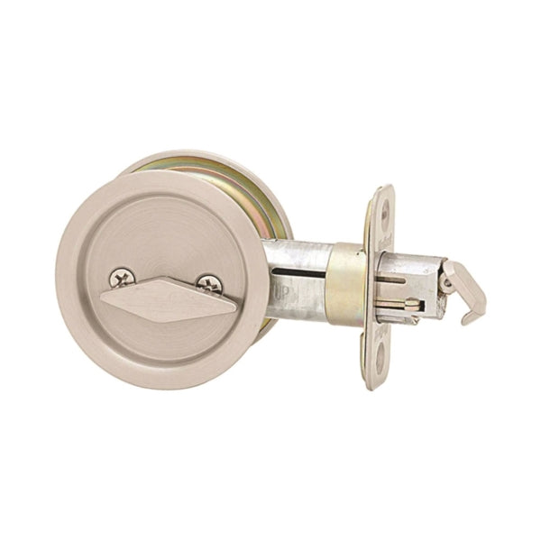 Kwikset 335 15 RND Pocket Door Lock, Satin Nickel, 2-3/8 in Backset