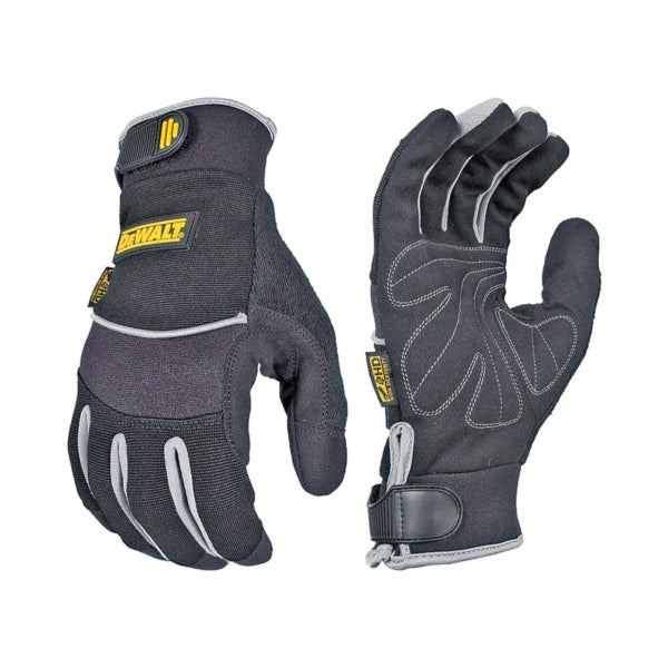 RADIANS DeWALT DPG200L Pre-Curved Utility Gloves, L, Terry-Cloth Thumb, Hook-and-Loop Cuff, Neoprene/Nylon, Black