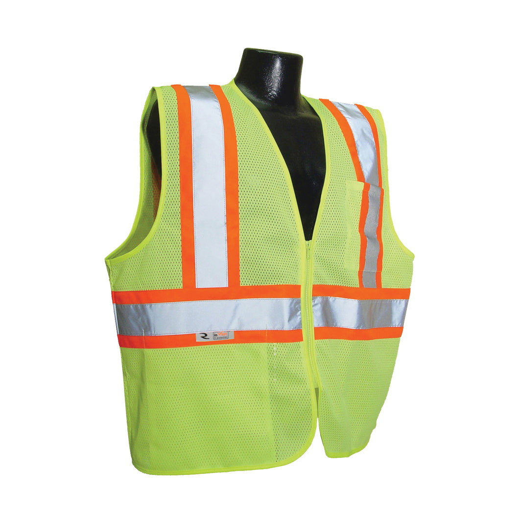 RADWEAR SV22-2ZGM-XL Economical Safety Vest, XL, Unisex, Fits to Chest Size: 28 in, Polyester, Green, Zipper Closure